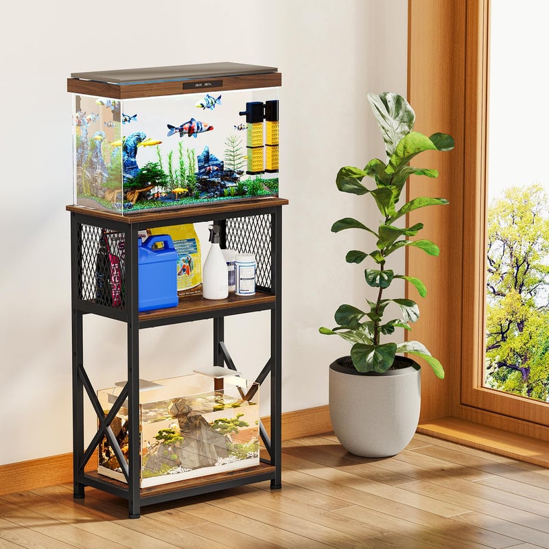 Snughome 10 Gallon Aquarium Stand, 3-Tier Storage Fish Tank Stand 220 lb Top, Fits 5/10 Gallon , Waterproof / Small Space, 20.47" x 11.42" x 30.91", Rustic Brown - Image 4