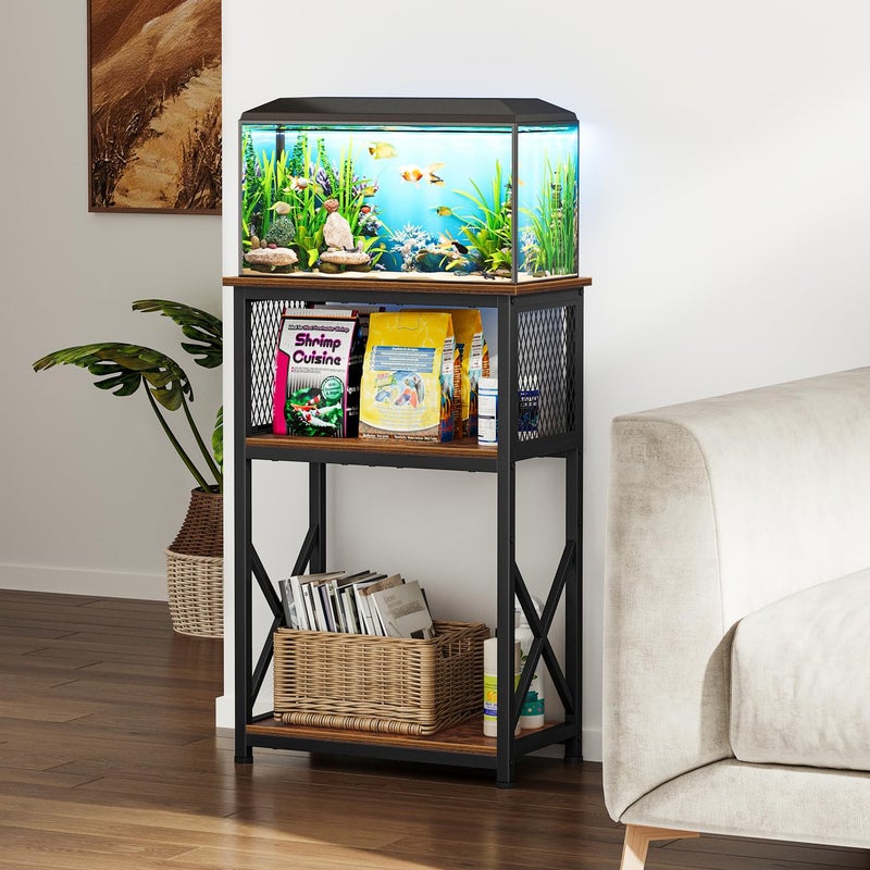 Snughome 10 Gallon Aquarium Stand, 3-Tier Storage Fish Tank Stand 220 lb Top, Fits 5/10 Gallon , Waterproof / Small Space, 20.47" x 11.42" x 30.91", Rustic Brown - Image 2