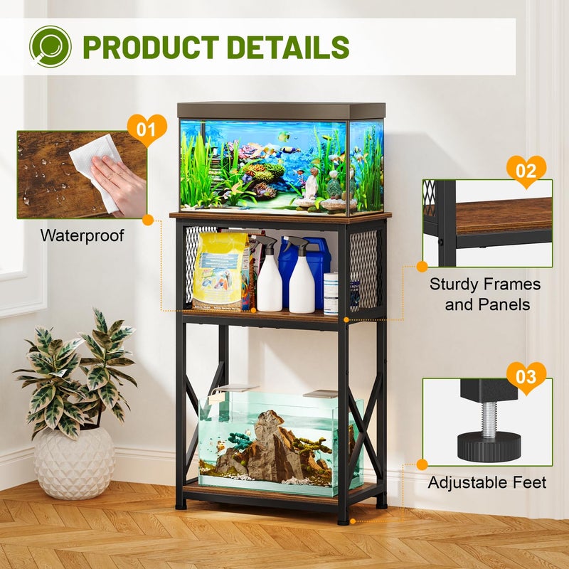 Snughome 10 Gallon Aquarium Stand, 3-Tier Storage Fish Tank Stand 220 lb Top, Fits 5/10 Gallon , Waterproof / Small Space, 20.47" x 11.42" x 30.91", Rustic Brown - Image 5