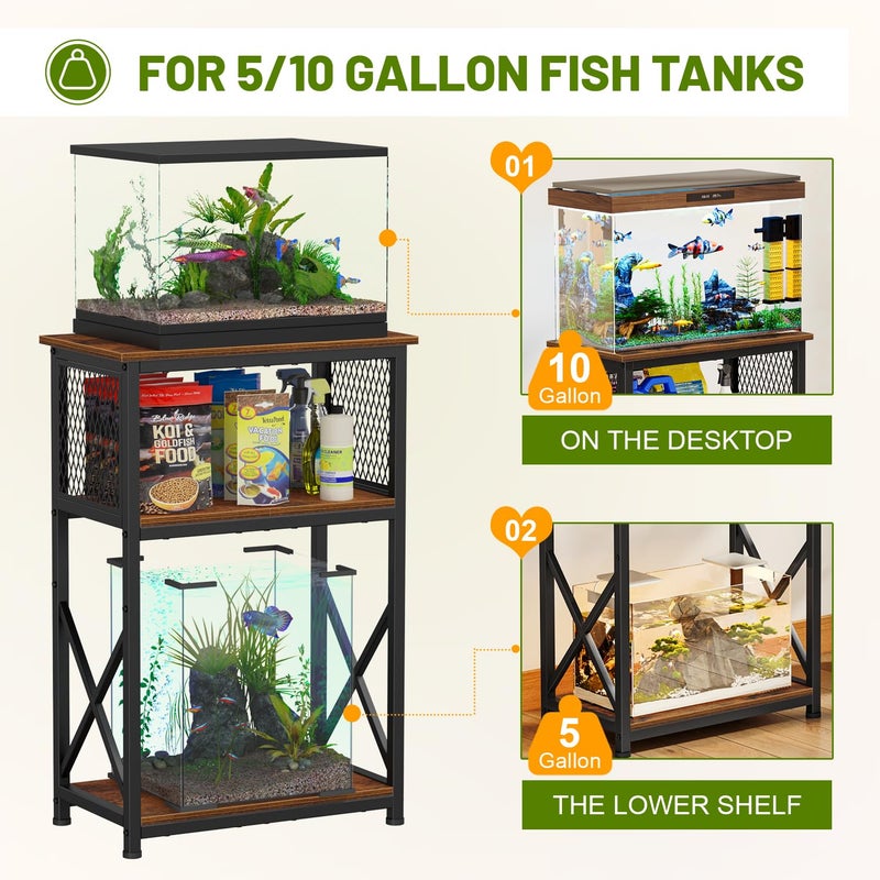 Snughome 10 Gallon Aquarium Stand, 3-Tier Storage Fish Tank Stand 220 lb Top, Fits 5/10 Gallon , Waterproof / Small Space, 20.47" x 11.42" x 30.91", Rustic Brown - Image 3