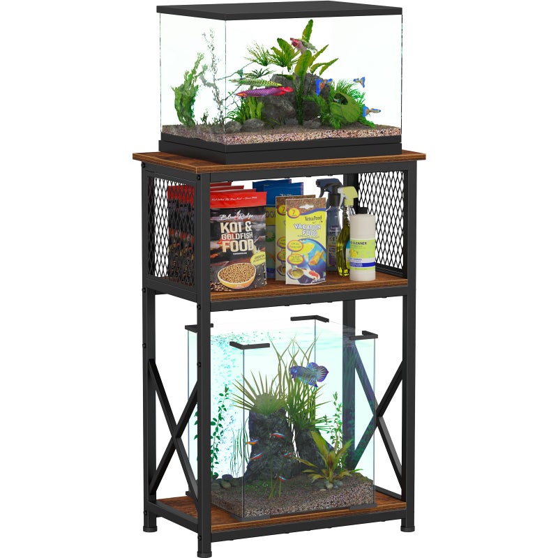 Snughome 10 Gallon Aquarium Stand, 3-Tier Storage Fish Tank Stand 220 lb Top, Fits 5/10 Gallon , Waterproof / Small Space, 20.47" x 11.42" x 30.91", Rustic Brown - Image 1
