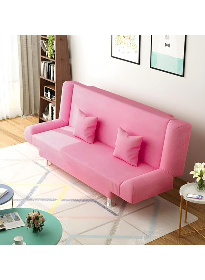 Poppins HOME Linen Armless Convertible Sleeper Sofa Bed for Living Room - Pink - 119.88 x 55.11 x 74.93 cm