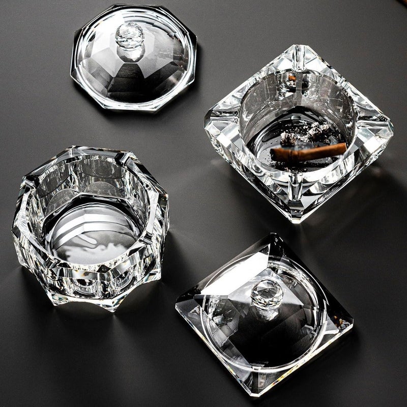 Ash Holder Square Ashtray Crystal Glass Indoor Outdoor Tabletop Ash Tray with Lid for Patio Home Office etc - Image 3
