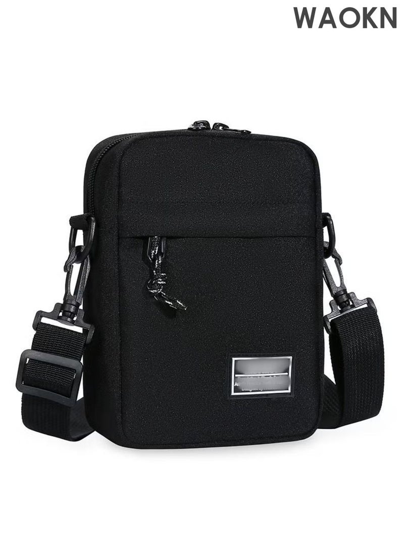 WAOKN Mens woman Crossbody Bag Shoulder Bag with Adjustable Strap and Top Handle Multi-layer Functional New Trends Fashion Handbag ,Fashionable and lightweight mini crossbody shoulder bag,Leisure sports small square bag,Black. - Image 1