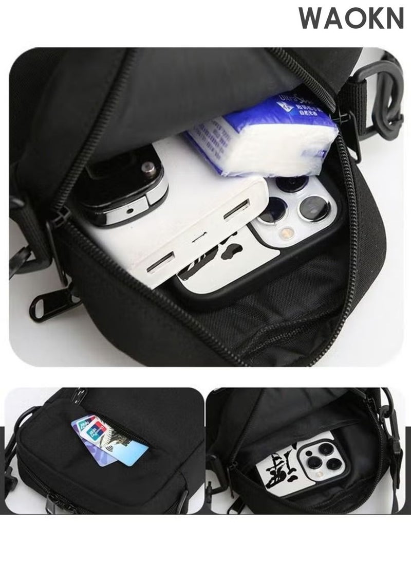 WAOKN Mens woman Crossbody Bag Shoulder Bag with Adjustable Strap and Top Handle Multi-layer Functional New Trends Fashion Handbag ,Fashionable and lightweight mini crossbody shoulder bag,Leisure sports small square bag,Black. - Image 5