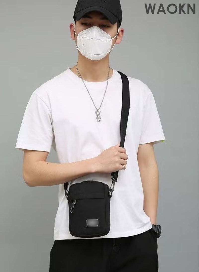 WAOKN Mens woman Crossbody Bag Shoulder Bag with Adjustable Strap and Top Handle Multi-layer Functional New Trends Fashion Handbag ,Fashionable and lightweight mini crossbody shoulder bag,Leisure sports small square bag,Black. - Image 3