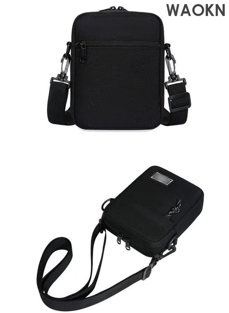 WAOKN Mens woman Crossbody Bag Shoulder Bag with Adjustable Strap and Top Handle Multi-layer Functional New Trends Fashion Handbag ,Fashionable and lightweight mini crossbody shoulder bag,Leisure sports small square bag,Black. - Image 2