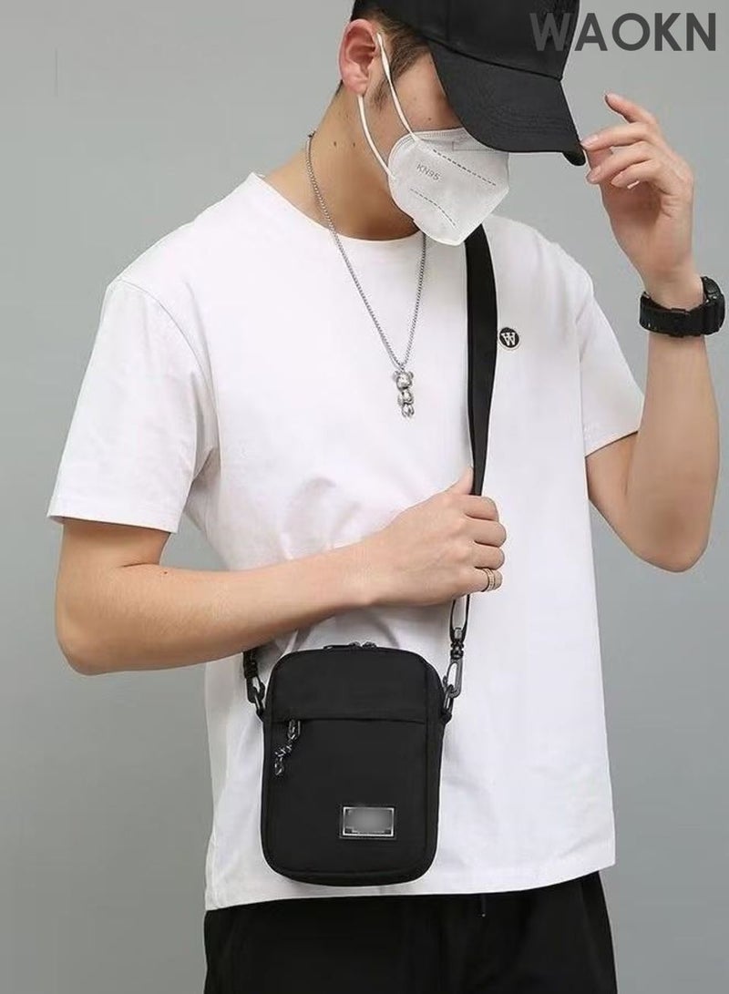 WAOKN Mens woman Crossbody Bag Shoulder Bag with Adjustable Strap and Top Handle Multi-layer Functional New Trends Fashion Handbag ,Fashionable and lightweight mini crossbody shoulder bag,Leisure sports small square bag,Black. - Image 4