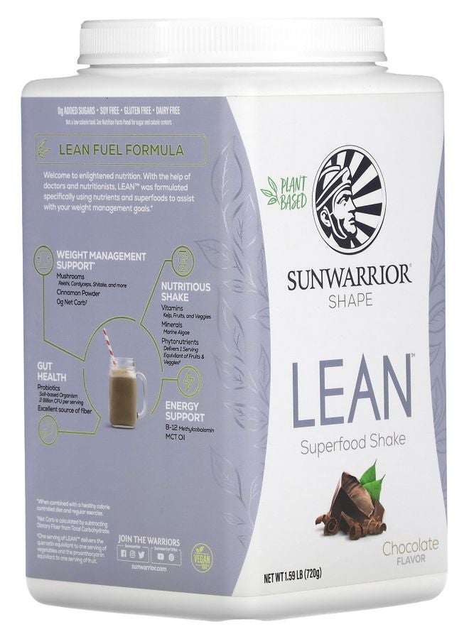 Sunwarrior Lean Superfood Shake Chocolate 1.59 lb (720 g) - Image 2