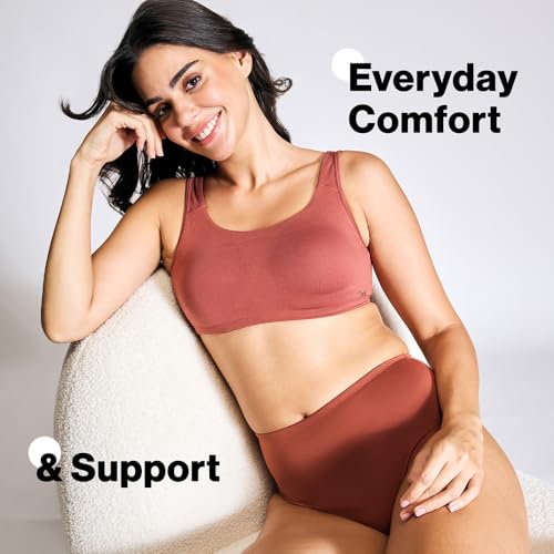 NYKD Soft Cup Easy Peasy Slip On Everyday Bra for Women, Wireless, Full Coverage, Support Shaper, Non Padded Sports Bra Bra, NYB113, Rust, S, 1N - Image 2