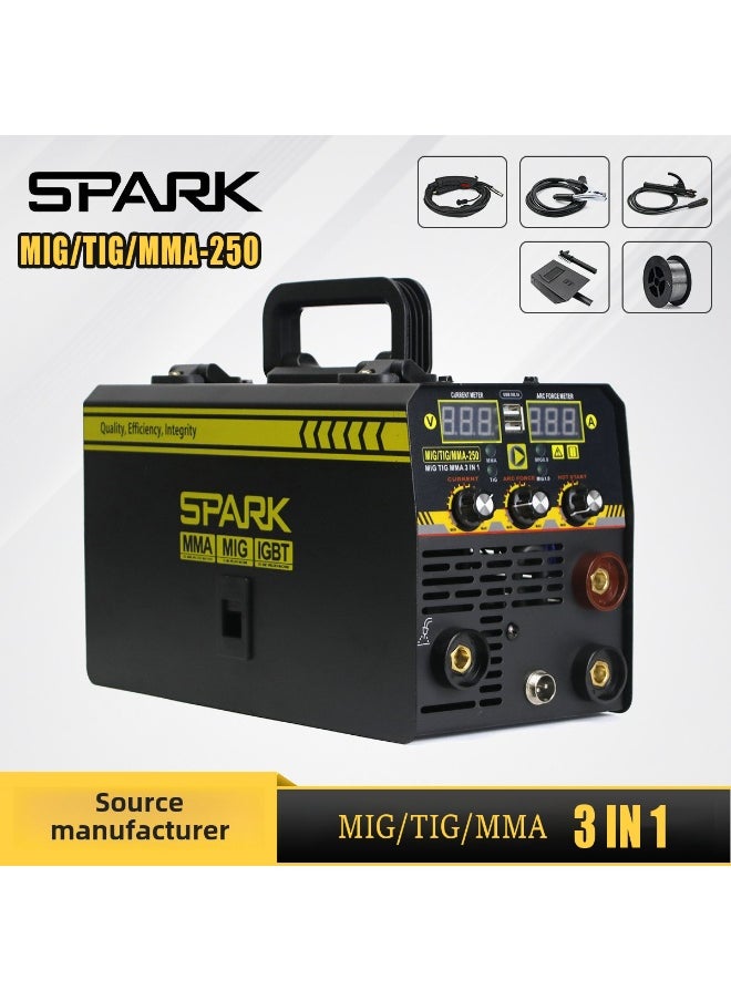 Spark MIG Welder 3 In 1 Welding Machine Multifunctional 220V Compatible With 220V MIG Portable Aluminum Multi Process Welder Welding Machine With IGBT Inverter Digital Display LED MIG/Lift TIG/Stick Capacities  - Image 1