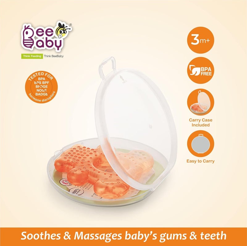 Beebaby عضاضات للأطفال من 6 إلى 12 شهر خالية من BPA. عضاضة مائية مبردة للأطفال، لعبة عضاضة ناعمة للأطفال مع حقيبة حمل، تهدئ اللثة وسهلة الإمساك. خالية 100% من BPA وPVC. (حلقة ودب - أزرق_برتقالي، عبوة من 2) - Image 3