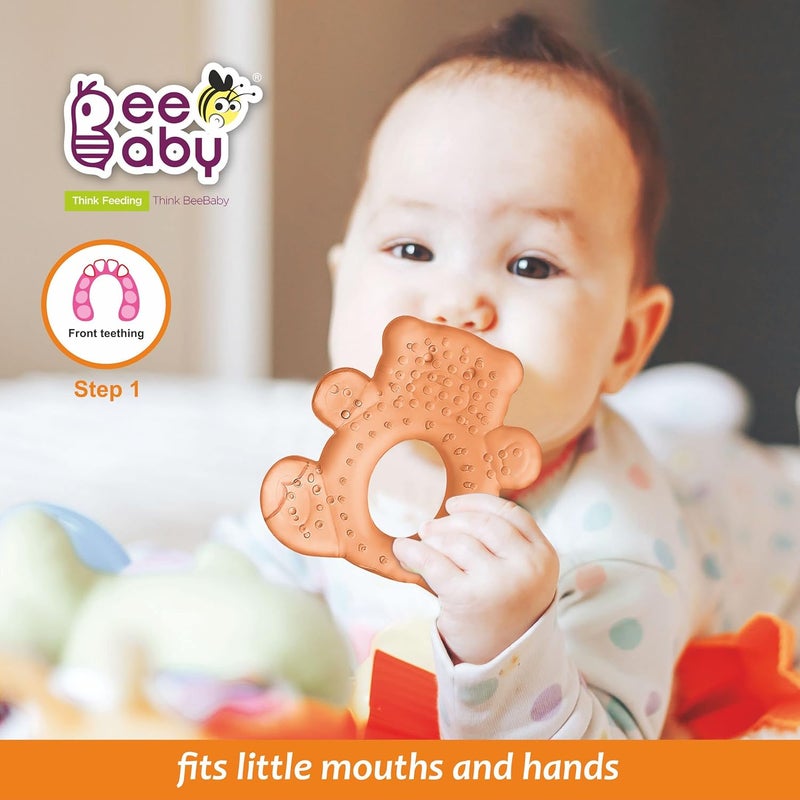 Beebaby عضاضات للأطفال من 6 إلى 12 شهر خالية من BPA. عضاضة مائية مبردة للأطفال، لعبة عضاضة ناعمة للأطفال مع حقيبة حمل، تهدئ اللثة وسهلة الإمساك. خالية 100% من BPA وPVC. (حلقة ودب - أزرق_برتقالي، عبوة من 2) - Image 5