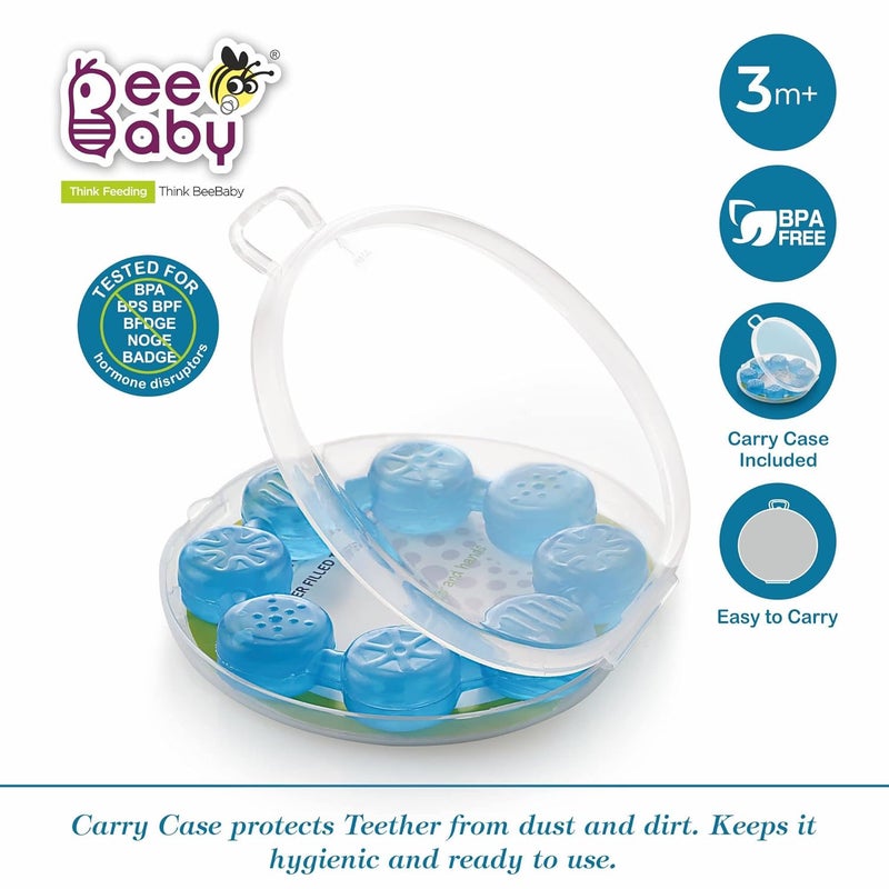 Beebaby عضاضات للأطفال من 6 إلى 12 شهر خالية من BPA. عضاضة مائية مبردة للأطفال، لعبة عضاضة ناعمة للأطفال مع حقيبة حمل، تهدئ اللثة وسهلة الإمساك. خالية 100% من BPA وPVC. (حلقة ودب - أزرق_برتقالي، عبوة من 2) - Image 2