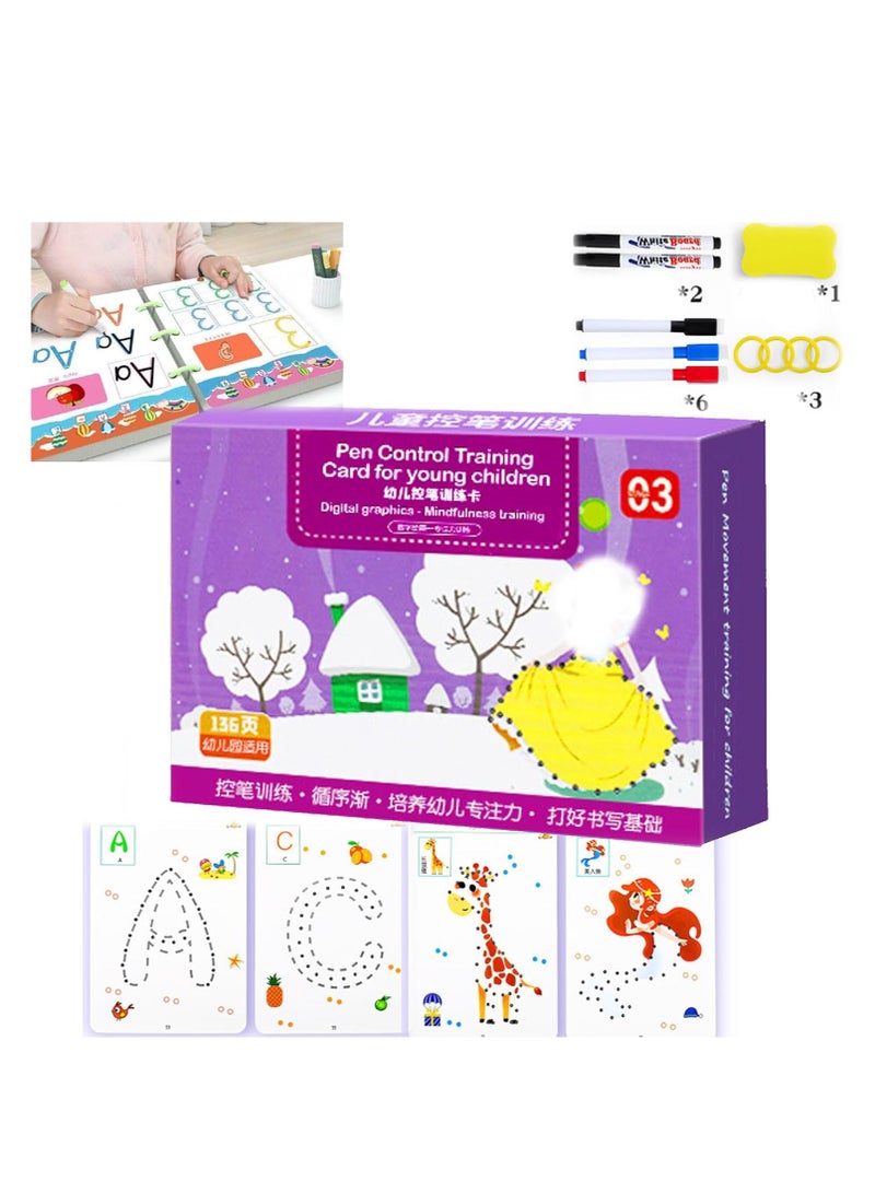 Magical Tracing Workbook Set for Kids, Practice Copybook with Reusable Pen and Eraser, Early Educational Learning Tracing Paper for Preschoolers and Kindergarten Kids (Level D)