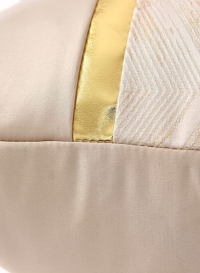 Coeufuedy Decorative Throw Pillow Covers 18x18 Inch Beige Gold Leather Striped Patchwork Jacquard Cushion Case Luxury Modern Square Cushion Cover for Sofa Couch Living Room Bedroom, Set of 2 - Image 3
