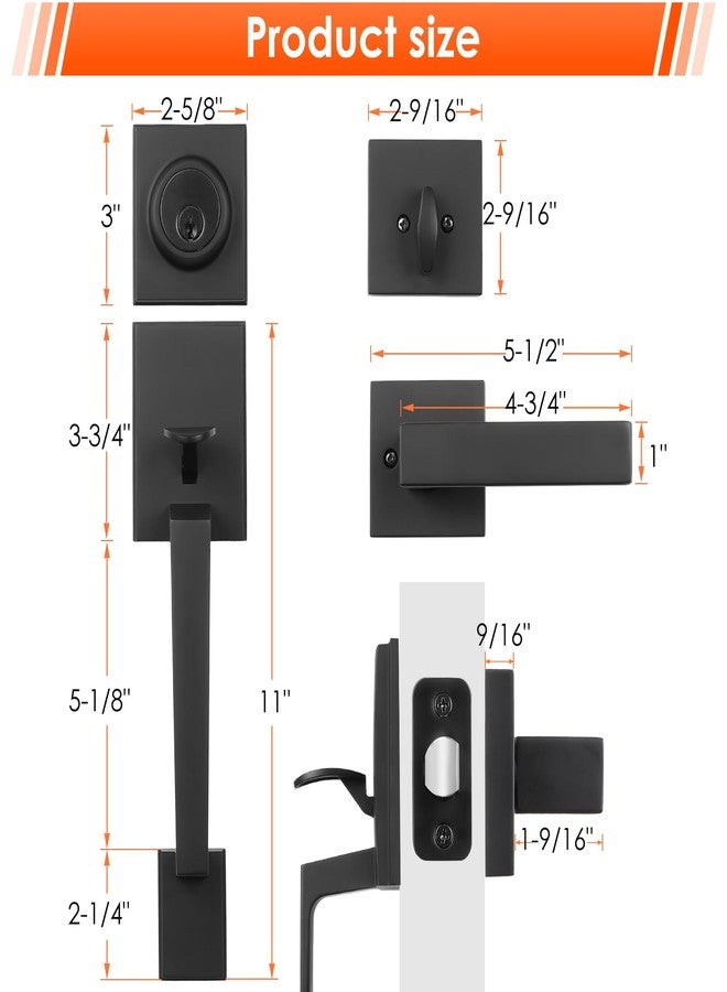 Haidms Black Front Door Handle and Deadbolt Set, Entry Door Handle and Deadbolt with Reversible Handle Lever,Front Door Lock Set, Exterior Door Handles and Locks - Image 5