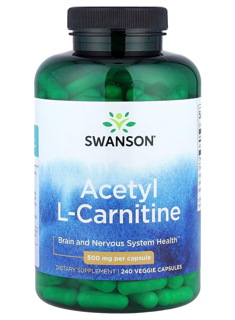 سوانسون، أسيتيل إل-كارنيتين، 500 ملغ، 240 كبسولة نباتية