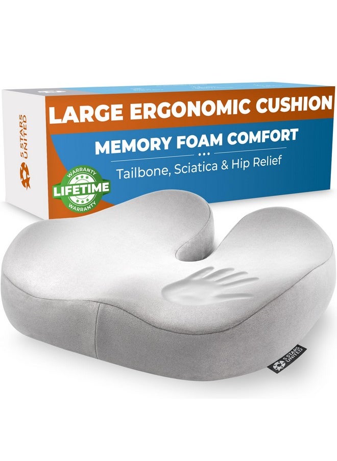 5 STARS UNITED - Seat Cushion for Office Chair - Tailbone Pressure Relief Cushion - Coccyx, Lower Back, Hip, Butt, Sciatica Pain Relief Pillow - Memory Foam Chair Cushions for Desk Chairs, Car Seats, Wheelchairs - Image 1
