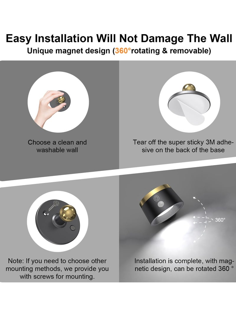 شو وو قطعتان من مصابيح الحائط LED مع جهاز تحكم عن بعد، مصباح حائط يعمل ببطارية قابلة لإعادة الشحن 2200 مللي أمبير في الساعة، قابل للتعتيم 16RGB + 3 درجات حرارة ألوان مصباح حائط لاسلكي مغناطيسي، أسود - Image 2
