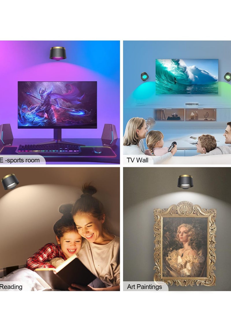 شو وو قطعتان من مصابيح الحائط LED مع جهاز تحكم عن بعد، مصباح حائط يعمل ببطارية قابلة لإعادة الشحن 2200 مللي أمبير في الساعة، قابل للتعتيم 16RGB + 3 درجات حرارة ألوان مصباح حائط لاسلكي مغناطيسي، أسود - Image 3