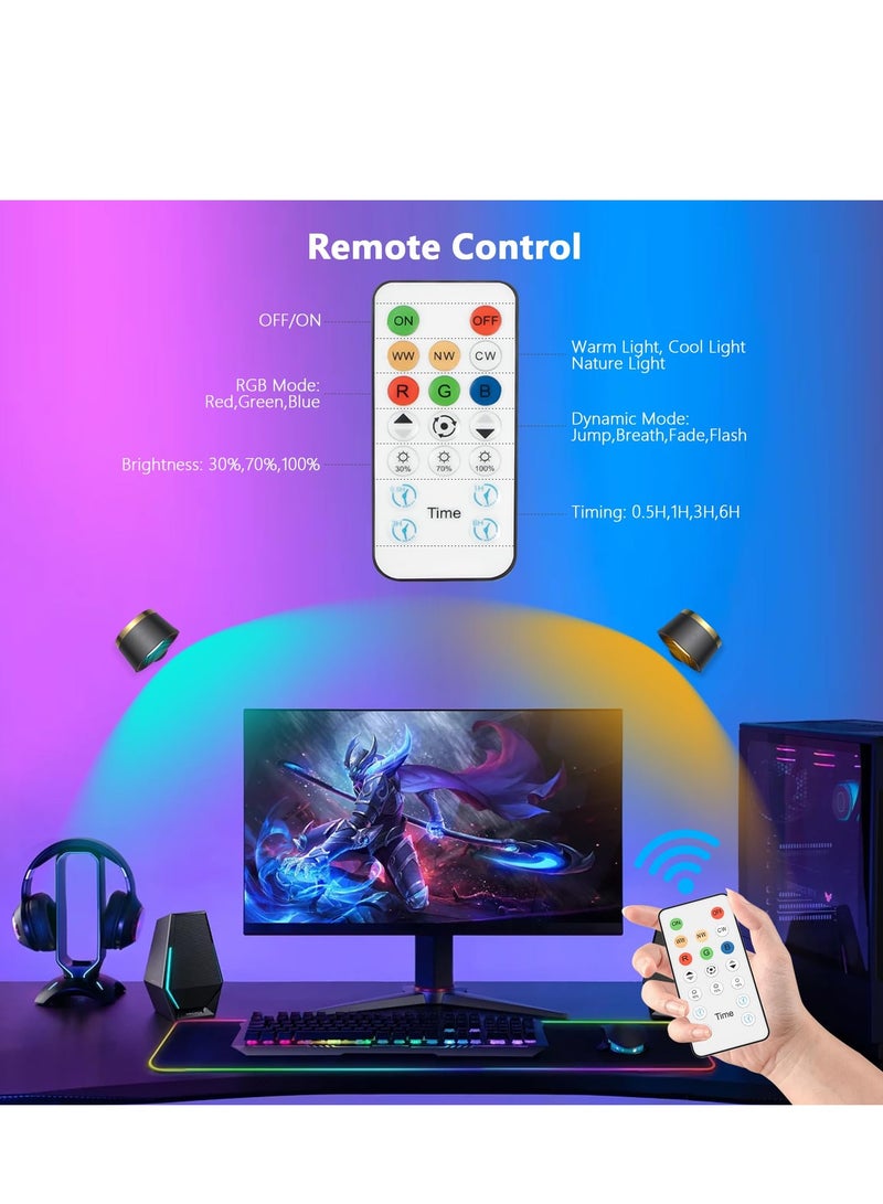 شو وو قطعتان من مصابيح الحائط LED مع جهاز تحكم عن بعد، مصباح حائط يعمل ببطارية قابلة لإعادة الشحن 2200 مللي أمبير في الساعة، قابل للتعتيم 16RGB + 3 درجات حرارة ألوان مصباح حائط لاسلكي مغناطيسي، أسود - Image 4