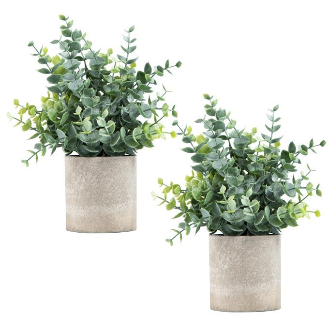2 PACK SMALL FAKE PLANTS EUCALYPTUS POTTED ARTIFICIAL PLANTS FOR SHELF DESK HOME BATHROOM FARMHOUSE ROOM COFFEE TABLE DECOR SAGE GREEN