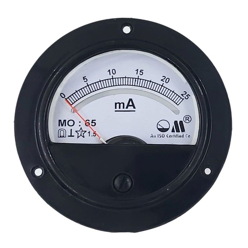 OM Meters MO-65 Round Moving Coil Analog Panel Meter 25mA Milli Ammeter (Black) (80mm) - Image 1