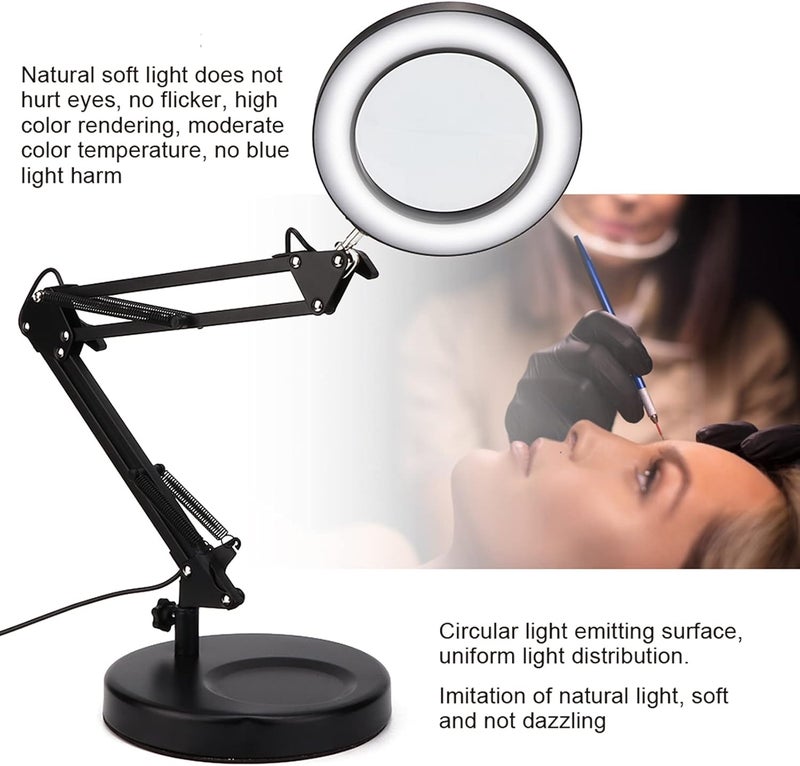 klarako Led Desk Lamp, 5X Magnifying Glass Lamp with Base, 3 Color Adjustable Eye Caring USB Desktop Magnifier Lamp for Tattoo Reading Studying Office Rework Craft - Image 3