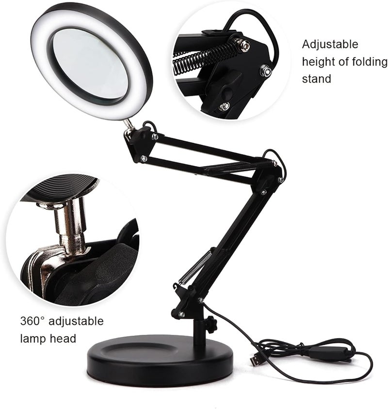 klarako Led Desk Lamp, 5X Magnifying Glass Lamp with Base, 3 Color Adjustable Eye Caring USB Desktop Magnifier Lamp for Tattoo Reading Studying Office Rework Craft - Image 5