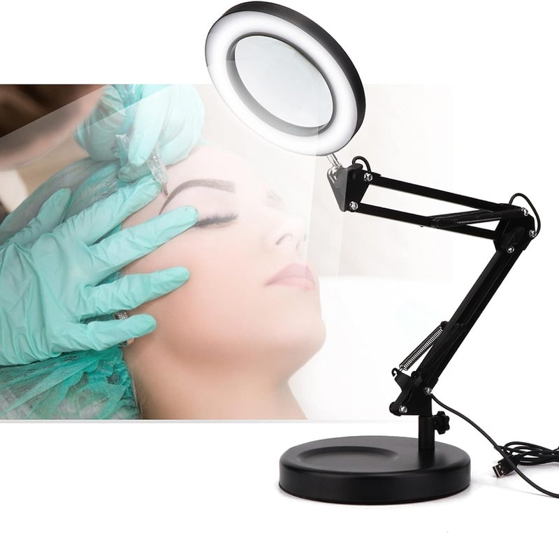 klarako Led Desk Lamp, 5X Magnifying Glass Lamp with Base, 3 Color Adjustable Eye Caring USB Desktop Magnifier Lamp for Tattoo Reading Studying Office Rework Craft - Image 2