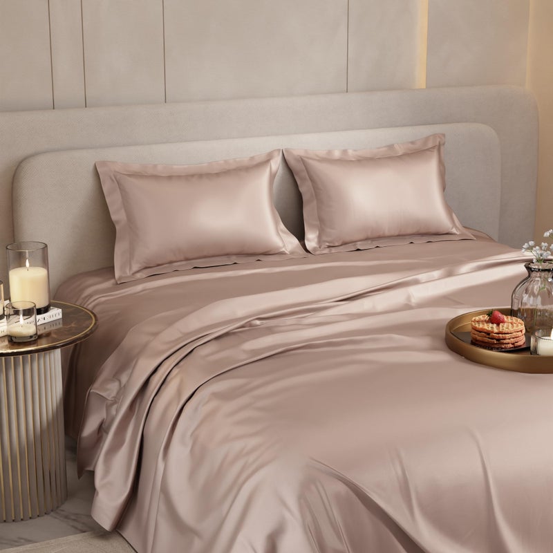 Stoa Paris Satin Bedsheet King Size with 2 Pillow Covers, 300TC Premium Bedsheets King Size, Home Decor, Ultimate Comfort, 274 cm x 228 cm, Date Night -Champagne - Image 4