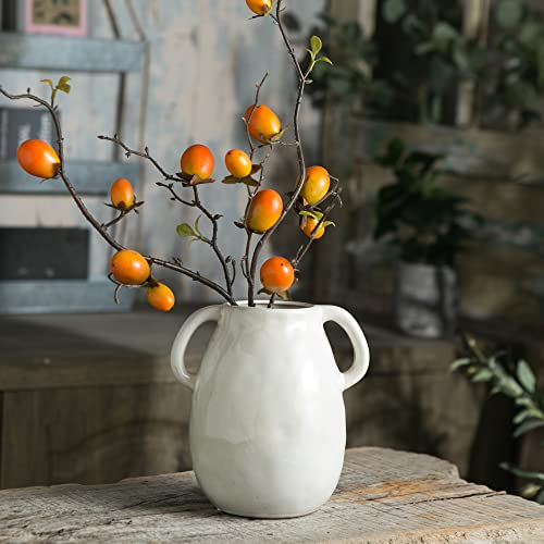 Tanvecle White Ceramic Vase with 2 Handles, Modern Farmhouse Decor, Rustic Terracotta Pottery, Decorative Flower Vases, Clay Small Vase, Centerpiece for Dining Table - 7 Inch Tall - Image 2