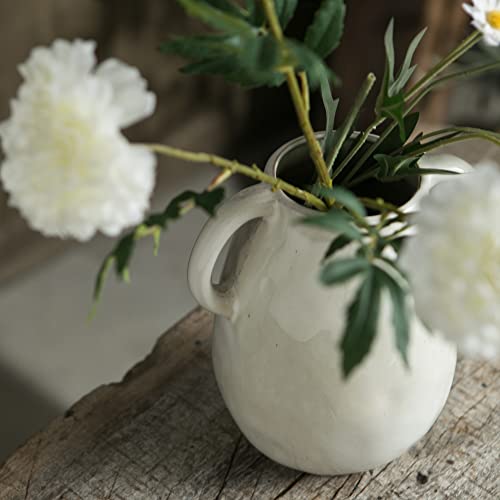 Tanvecle White Ceramic Vase with 2 Handles, Modern Farmhouse Decor, Rustic Terracotta Pottery, Decorative Flower Vases, Clay Small Vase, Centerpiece for Dining Table - 7 Inch Tall - Image 5