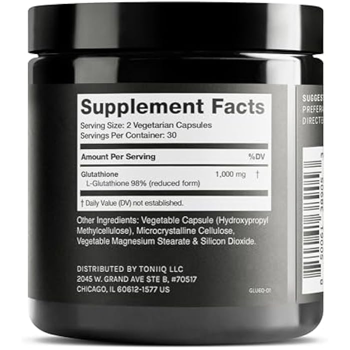 Toniiq Ultra High Strength Glutathione Capsules - 1000mg Concentrated Formula - 98%+ Highly Purified and Bioavailable - Non-GMO Fermentation - 60 Capsules Reduced Glutathione Supplement - Image 2
