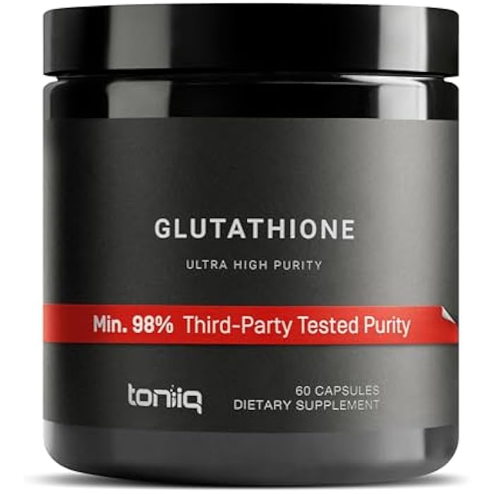 Toniiq Ultra High Strength Glutathione Capsules - 1000mg Concentrated Formula - 98%+ Highly Purified and Bioavailable - Non-GMO Fermentation - 60 Capsules Reduced Glutathione Supplement - Image 1