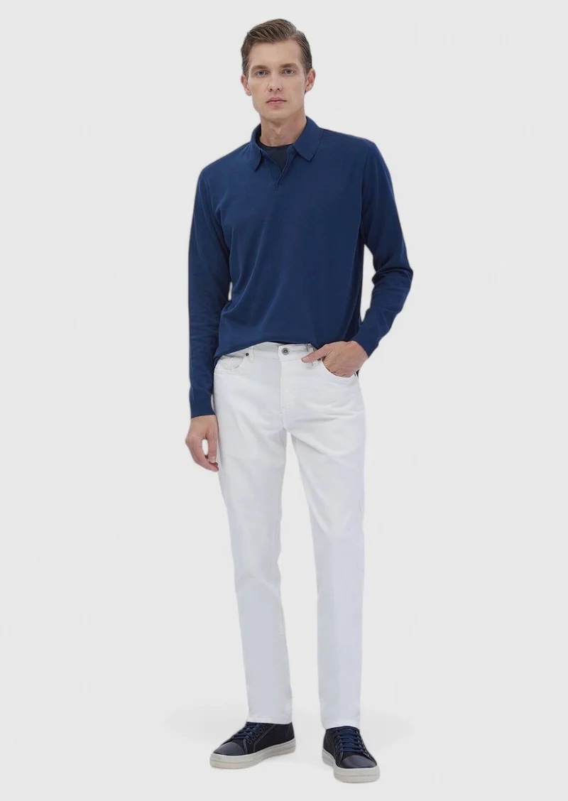 RAMSEY White Regular Fit Denim 100% Cotton Trousers