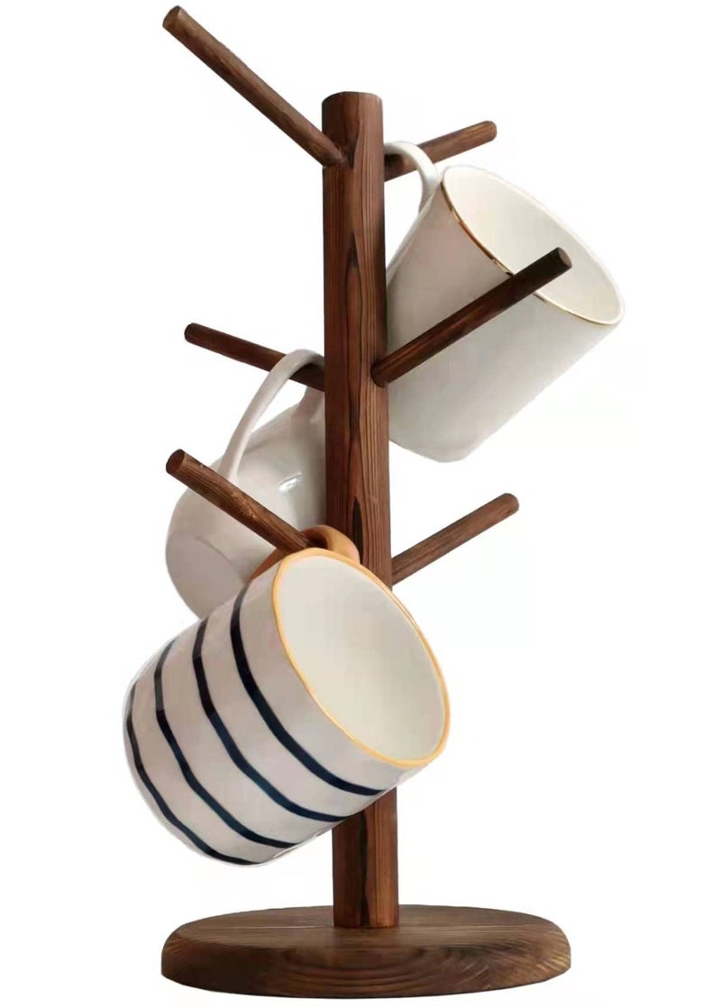 Tree Cup Holder 6 Brown Hooks Rustic Tree Design Coffee Mug Rack - Space-Saving Wall-Mount Mug Organizer for Kitchen Coffee Bar Decor & Small Kitchen Organization - Image 1