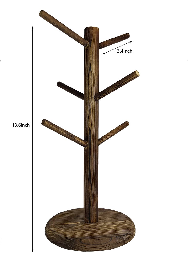 Tree Cup Holder 6 Brown Hooks Rustic Tree Design Coffee Mug Rack - Space-Saving Wall-Mount Mug Organizer for Kitchen Coffee Bar Decor & Small Kitchen Organization - Image 5
