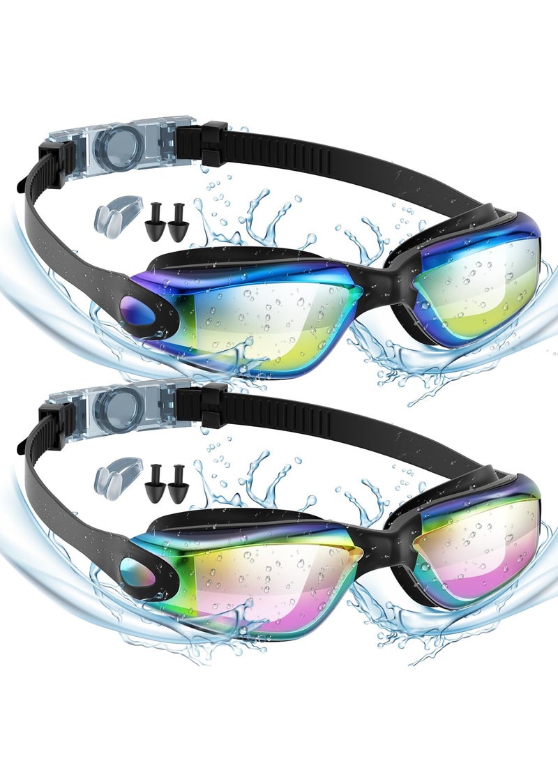 زيريفام نظارات سباحة، عبوة من قطعتين، نظارات سباحة مع مشبك أنف وسدادات أذن، مضادة للضباب ولا تتسرب، حماية من الأشعة فوق البنفسجية بزاوية رؤية واسعة 180 درجة، نظارات سباحة واضحة الرؤية للبالغين والرجال والنساء والشباب - Image 1