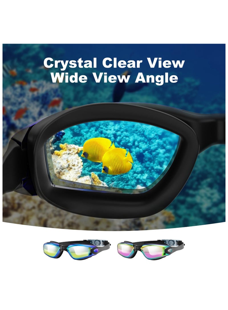 زيريفام نظارات سباحة، عبوة من قطعتين، نظارات سباحة مع مشبك أنف وسدادات أذن، مضادة للضباب ولا تتسرب، حماية من الأشعة فوق البنفسجية بزاوية رؤية واسعة 180 درجة، نظارات سباحة واضحة الرؤية للبالغين والرجال والنساء والشباب - Image 3