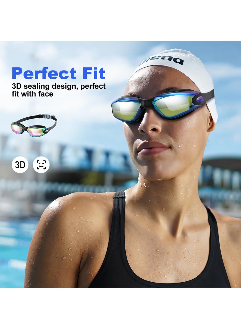 زيريفام نظارات سباحة، عبوة من قطعتين، نظارات سباحة مع مشبك أنف وسدادات أذن، مضادة للضباب ولا تتسرب، حماية من الأشعة فوق البنفسجية بزاوية رؤية واسعة 180 درجة، نظارات سباحة واضحة الرؤية للبالغين والرجال والنساء والشباب - Image 2