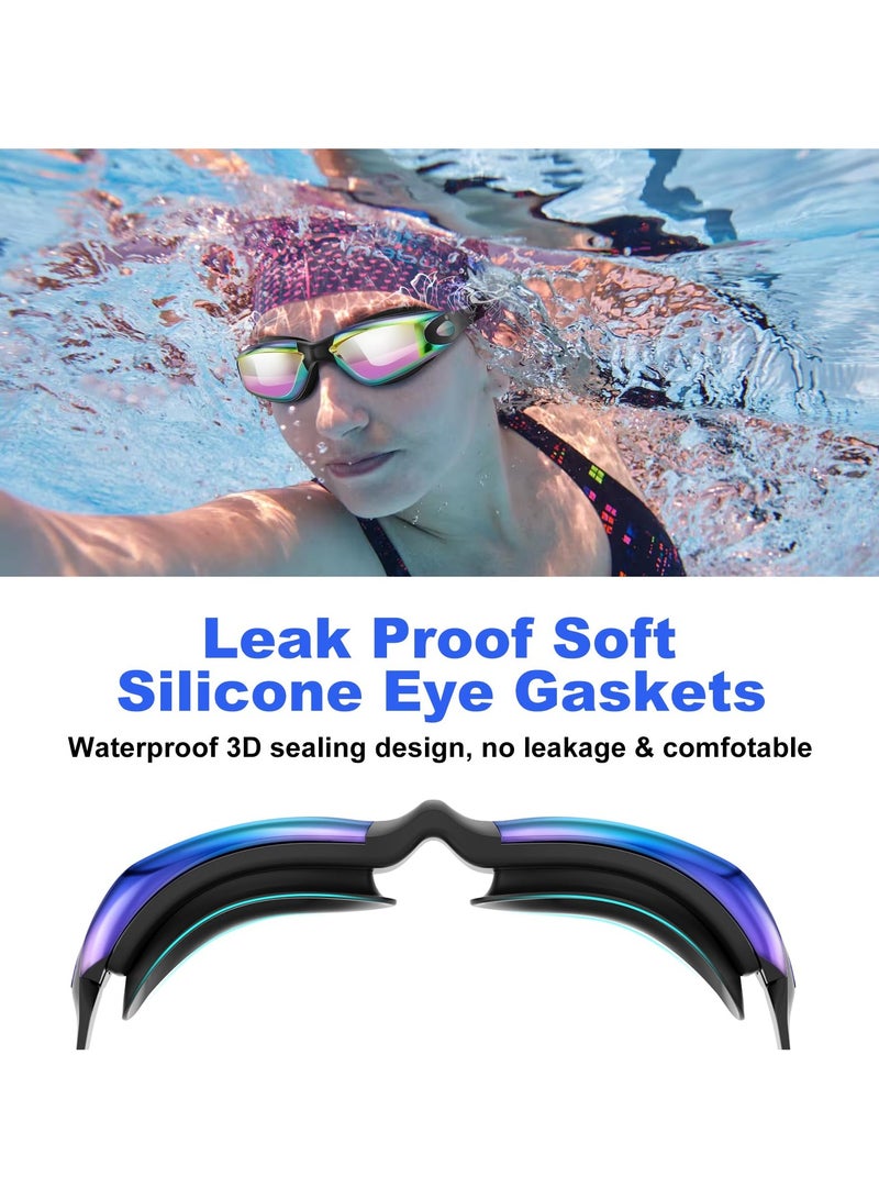 زيريفام نظارات سباحة، عبوة من قطعتين، نظارات سباحة مع مشبك أنف وسدادات أذن، مضادة للضباب ولا تتسرب، حماية من الأشعة فوق البنفسجية بزاوية رؤية واسعة 180 درجة، نظارات سباحة واضحة الرؤية للبالغين والرجال والنساء والشباب - Image 4