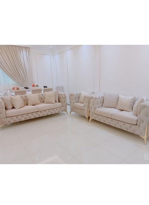 طقم كنب 6 مقاعد مع وسادة - 1 + 2 + 3- / بيج اللون.