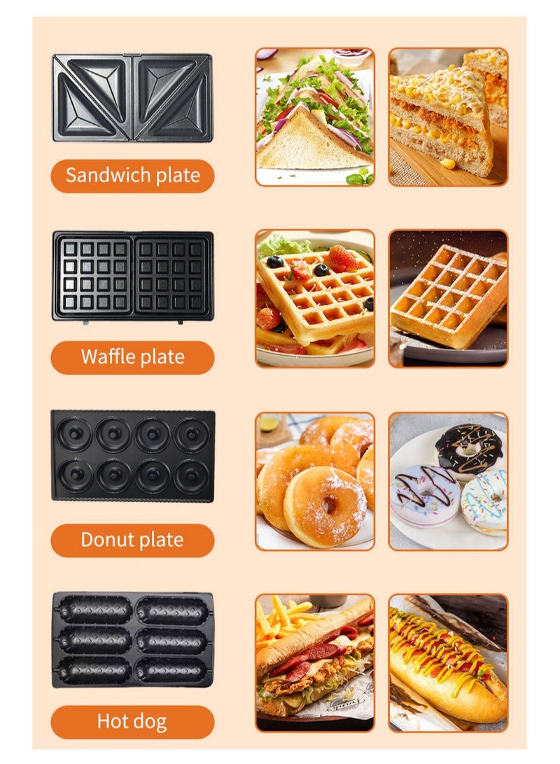 sokany 8 in 1 Multi Snacks Maker with Sandwich/Panini-Grill-Waffle-Donut-Nutty-Biscuit-Omelette-Hot Dog,Detachable Plates 750W SK-B140 Black/Silver - Image 4
