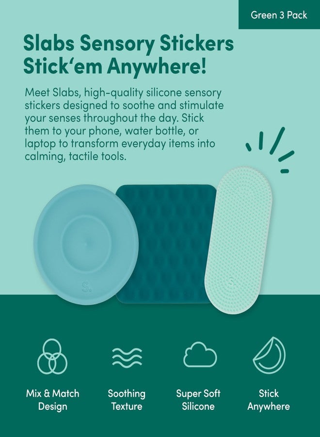 Speks Slabs Silicone Sensory Stickers | Calming Strips & Fidget Stickers for Desk | Anxiety & Focus Tool for Teens and Adults | Green 3-Pack - Image 2