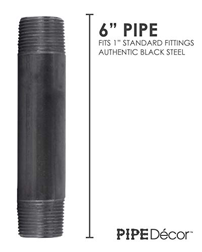 PIPE DECOR 1" x 6" Black Steel Plumbing Pipe, 6-Pack, Pre Cut Connector, Industrial Steel Grey Fits Standard One Inch Threaded Black Malleable Iron Fittings, Build Vintage DIY Furniture - Image 2