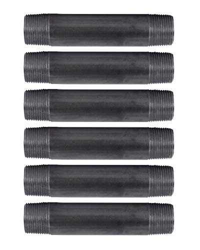 PIPE DECOR 1" x 6" Black Steel Plumbing Pipe, 6-Pack, Pre Cut Connector, Industrial Steel Grey Fits Standard One Inch Threaded Black Malleable Iron Fittings, Build Vintage DIY Furniture - Image 1