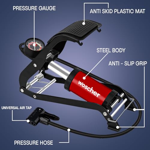 Woscher StepAir Single Cylinder Foot Tyre Inflator for Car and Bike, Air Pump for Car Tyre, 120 PSI Foot Car Tyre Inflator Pump with Pressure Gauge | Cycle Pump for Bicycle | Tyre Inflator Kit - Image 4