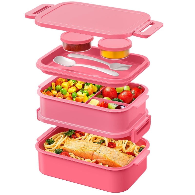 WayEee Lunch Box Adults2130ml Large Capacity Bento Lunch Box with Compartments 3 Layers LeakProof Bento Box for Office SchoolPink